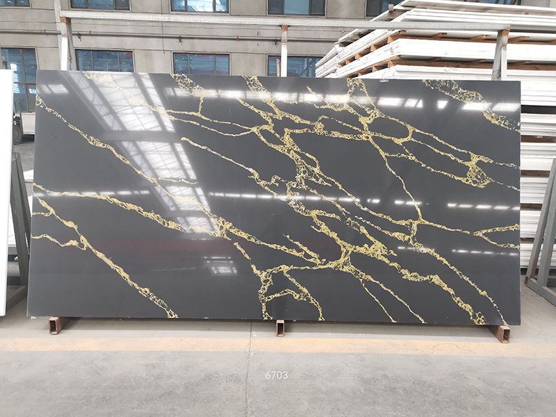 Black gold quartz slab