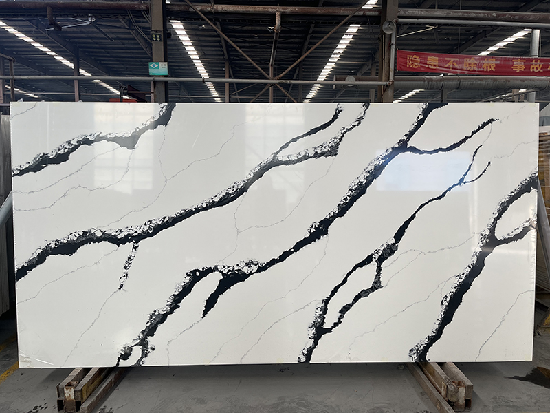 Calacatta quartz slab with black veins