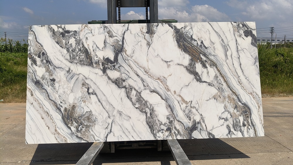 Marble effect printed quartz slab