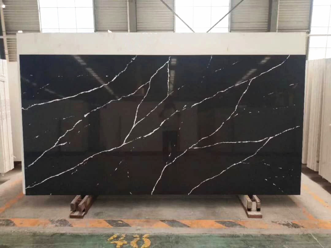 Black calacatta quartz stone slab