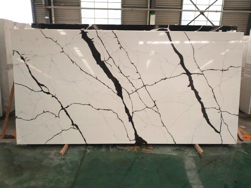 Calacatta black quartz stone slab