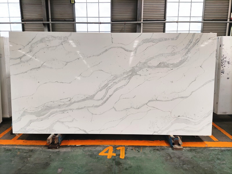 Statuario light quartz slab